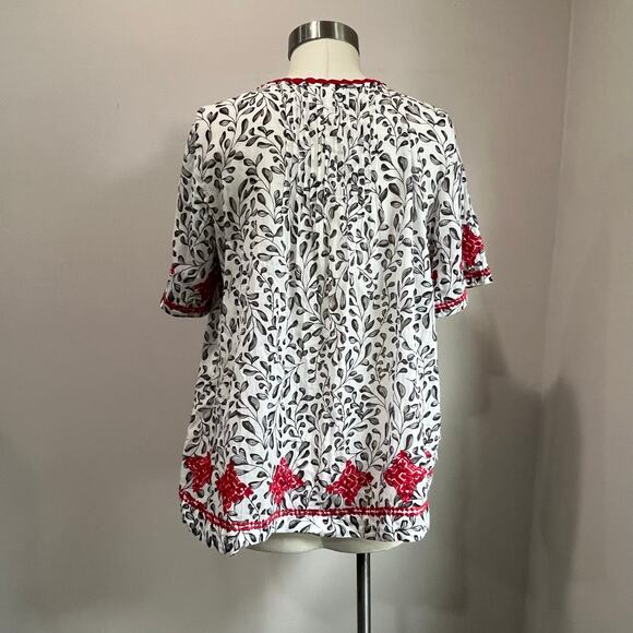 J Jill White Red Embroidered Cotton Tassel Top Boho Size M Petite - Picture 3 of 9